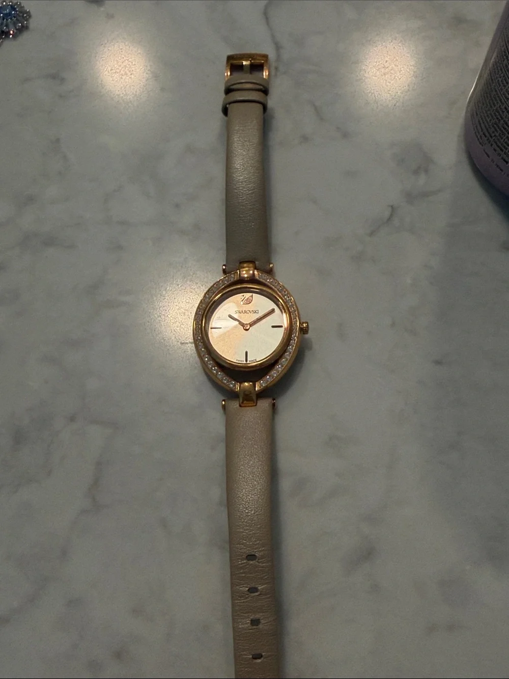Swarovski Rose Gold Watch with Taupe Strap